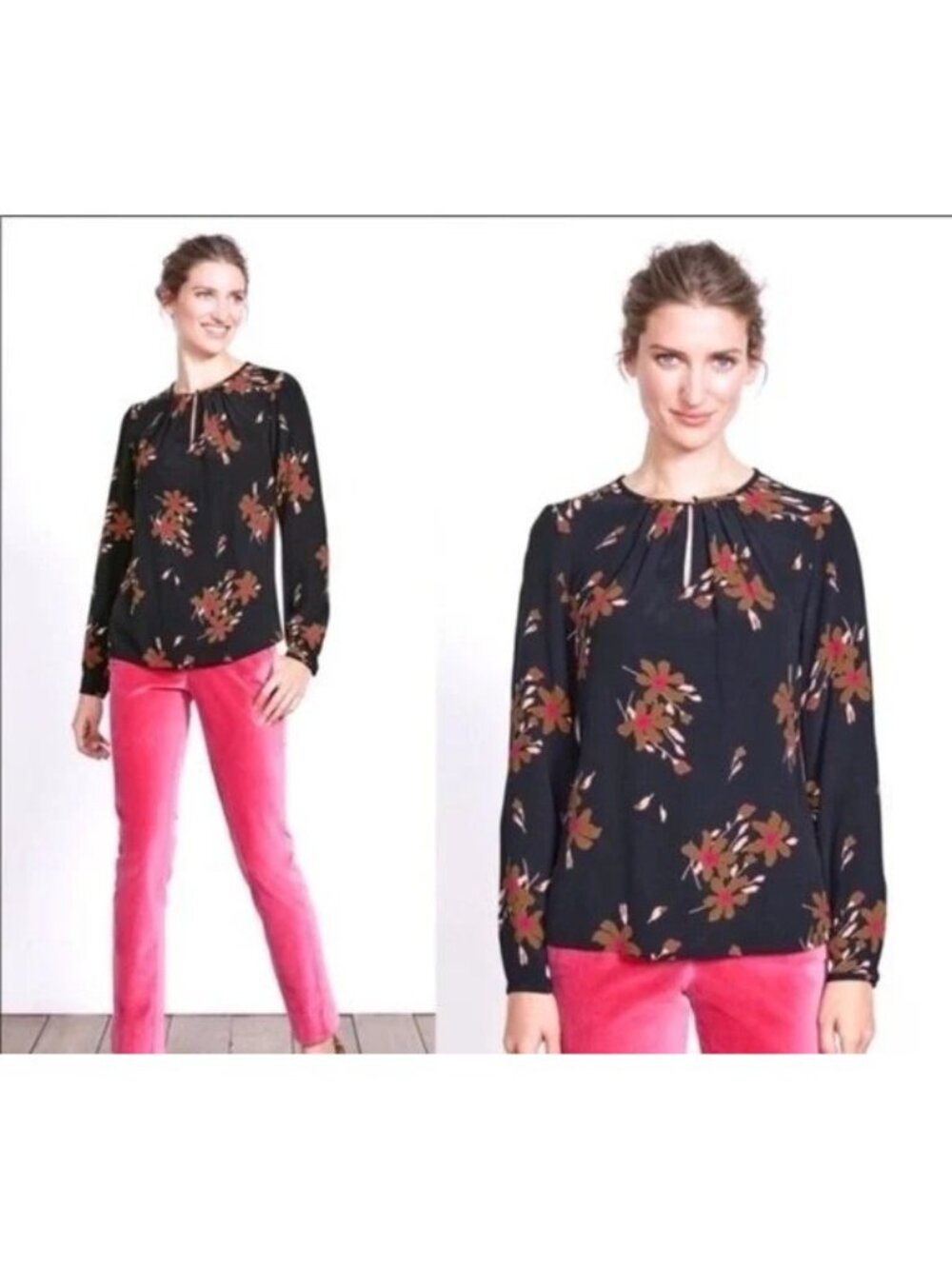Boden Mara Top Size 4 Floral Keyhole Black Gold Boho Business Casual Fairygoth